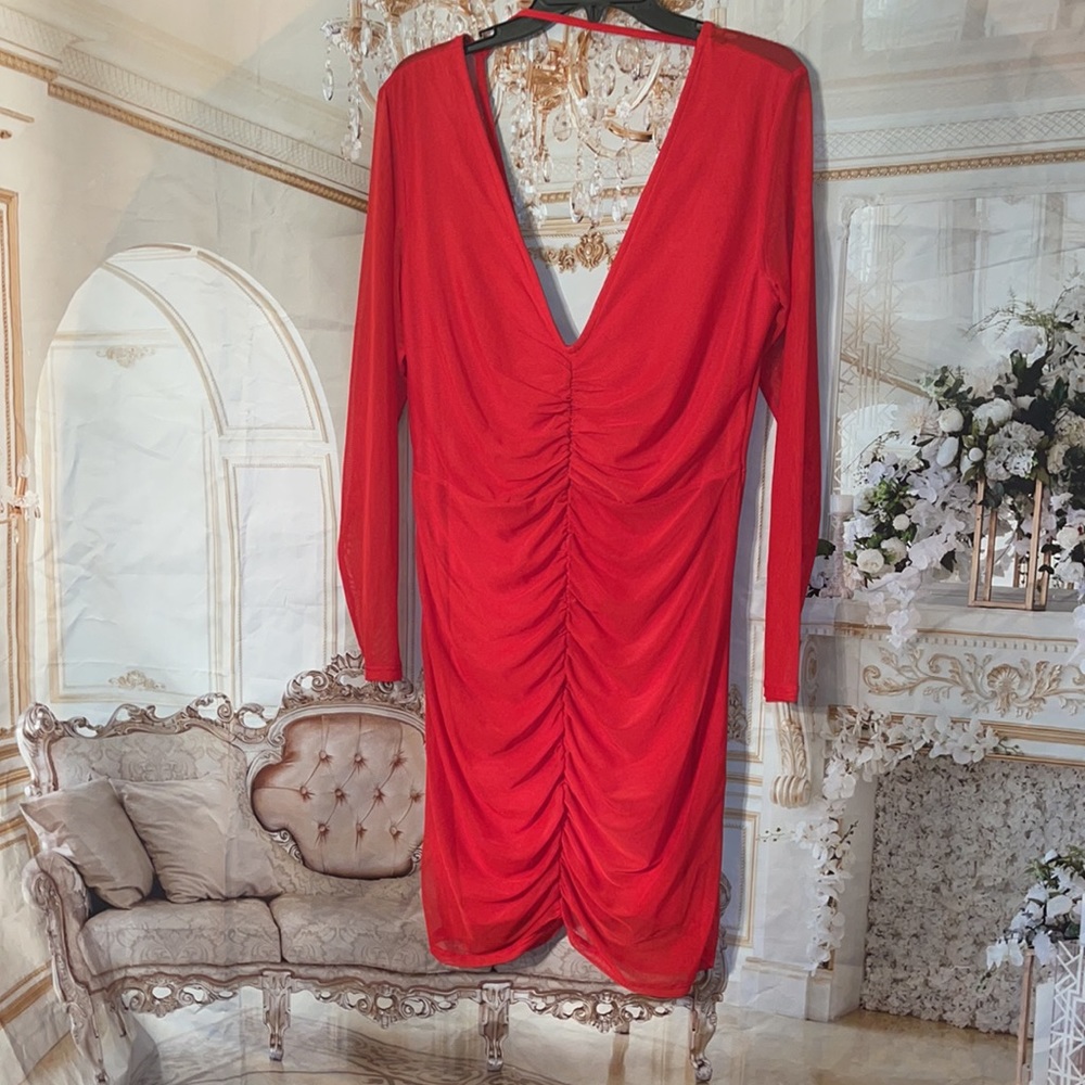 Red ruched dress